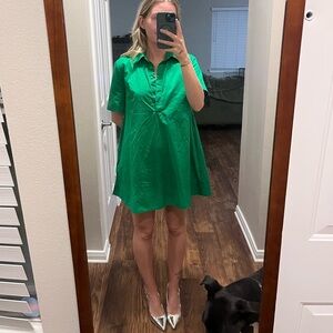 Green Short Sleeve Shirt Dress